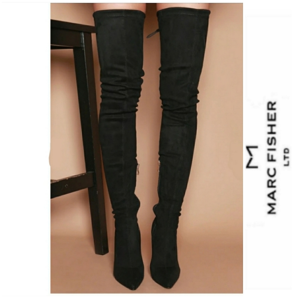 Ultra Sexy Marc Fisher LTD Black Microsuede OTK Boots - Picture 1 of 7